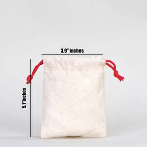 Red Cotton <b>Drawstring</b> <b>Pouch</b> 4 W X 5 H Screen Printed Logo Recyclable Fabric for Jewelry Packaging and Gift Promotion - Product Image 2