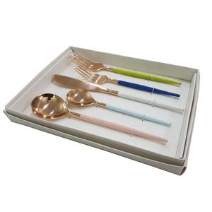 Ensemble de couverts en acier inoxydable miroir de haute qualité émail fini à la main multicolore par Axiom Home Accents - Product Image 2