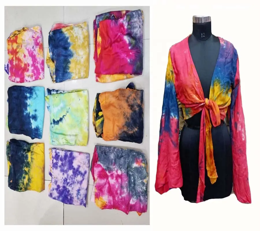 Vêtements américains à imprimé rayonne pour dames Tie Dye Work Top et robe à la mode au prix de gros pour les commandes en gros GC-AP-983