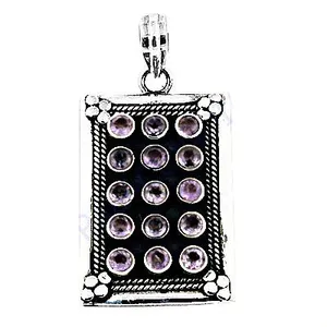Pendentif vintage en argent 925 avec pierres d'améthyste serties en clos, design géométrique, unisexe, à porter au quotidien - Product Image 2