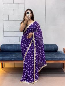Saree Georgette suave con Lahiya impreso junto con encaje de secuencia de bordado de codificación perfecto para todos los eventos de boda - Product Image 4
