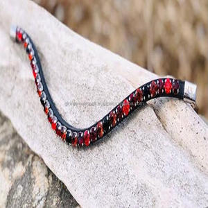 Bandeau de printemps étanche en cuir, cristaux de grande taille, strass scintillants, en forme ondulée, fait à la main, en cuir noir, vente en gros, 1 rangée - Product Image 5