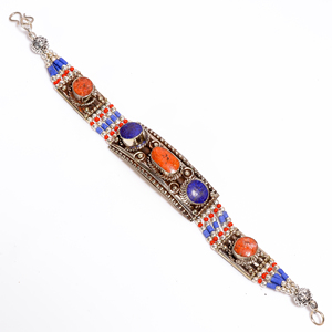 <b>Indian</b> Antique <b>Silver</b> Bracelet, Tibetan Turquoise Bracelet, Fashion Bracelet - Product Image 1