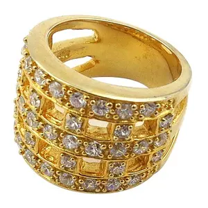 Women's <b>Gold</b> Plated <b>Ring</b> with <b>Cubic</b> <b>Zirconia</b> Stones Fashionable Inlay Cluster <b>Ring</b> for Daily Wear Rhodium Setting - Product Image 2