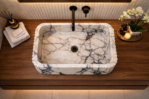 Natural Marble Bathroom Sink Rectangular Stone Vessel Sink Modern Vanity Wash <b>Basin</b> Handmade Countertop Sink for Hotel Bathroom - Product Image 2