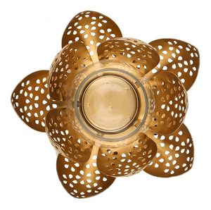 Customized Romantic Wedding Home Golden Metal Iron <b>Candlestick</b> Stand <b>Glass</b> Lotus Design Mold Packaged Custom In-Pack Lighting - Product Image 1