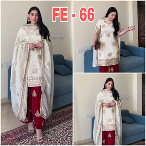 Nouveau concepteur solide motif Chinon Sharara costume Style mignon lourd élastique broderie travail point complet séquence broderie conception - Product Image 2