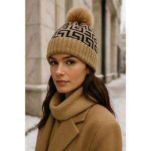Gorro de lana con pompones y estampado de camel para mujer BERE1144 - BERE1144-CAMEL - Product Image 3
