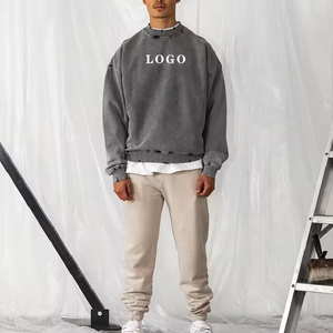 Sudadera vintage lavada con ácido, Sudadera de cuello redondo de gran tamaño, ropa de calle, cuello redondo personalizado de algodón, envío DDP - Product Image 2