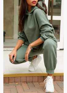 Pantalon de survêtement à capuche à manches longues de Style Baggy surdimensionné pour femmes Joggers motif solide ensemble de survêtement 2 pièces sweats à capuche d'hiver survêtement - Product Image 2