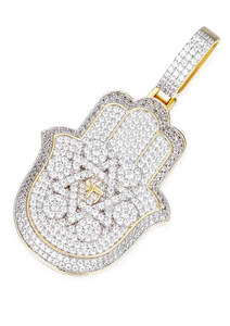 Colgante de Mano de Hamsa con Piedras de Moissanita con Claridad VVS, Chapado en Oro de 14K y Rodio, Estilo Religioso para Regalos - Product Image 4