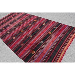 Alfombra tradicional de lana roja y negra de 5,4x10,8 pies, diseño de retazos turco Vintage hecho a mano para sala de estar, pasillo rectangular de látex - Product Image 4