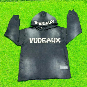 Sweat-shirt à capuche pour hommes avec patchs personnalisés lourds brodés délavés à l'acide Vintage - Product Image 1