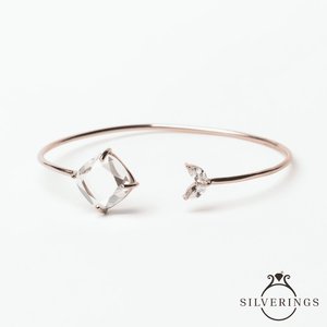Silverings Pulsera Ajustable de Plata de Ley 925 con Piedra Sagrada, Oro Rosa y Circonita, con Forma de Diamante Corte Princesa - Product Image 5