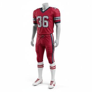 Uniforme de Fútbol Americano Personalizado OEM, Diseño Rojo, Tela Elástica Transpirable, Opciones de Nombre de Equipo, Número de Jugador y Logotipo, Manga Corta - Product Image 4
