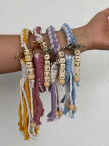 Handmade Boho Macrame <b>Keyrings</b> with <b>Wooden</b> Beads Custom Woven Designer Keychain for Christmas Father's Day From Indian Supplier - Product Image 2