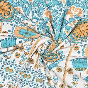 BLOCKS of INDIA 100% Sábana bajera elástica de algodón King Size (180X195 Cm) Edredón Ikat azul para camas para hoteles - Product Image 1