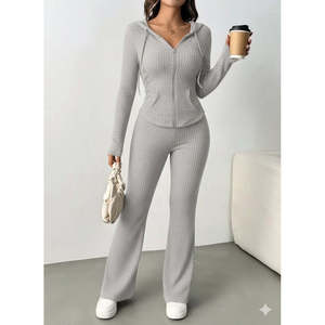 Conjunto de Dos Piezas de Blusa y Pantalón con Cierre Frontal y Mangas Largas para Mujer, 28789 - Gris - Product Image 2