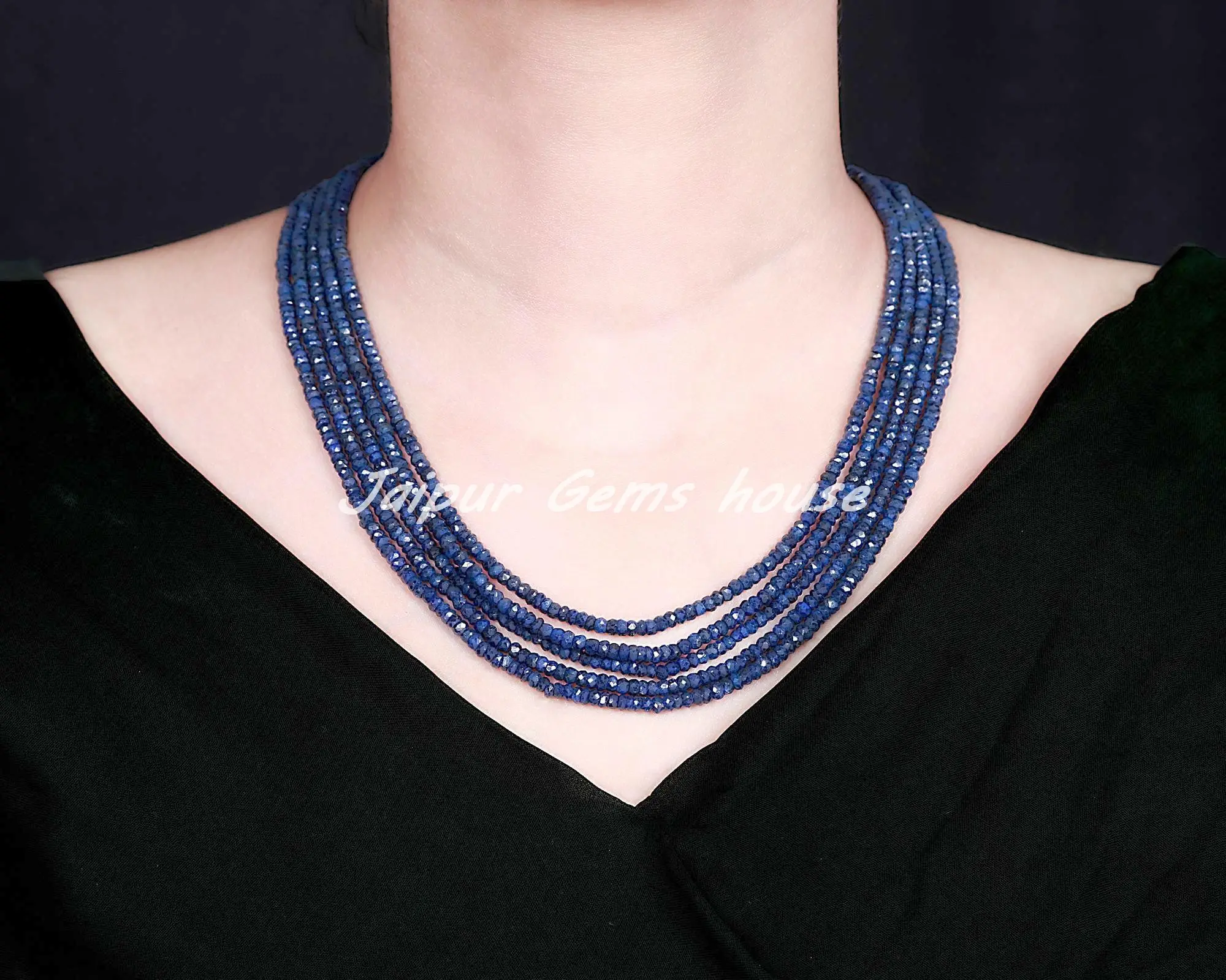 Bán chạy nhất chất lượng hàng đầu màu xanh sapphire Corundum đa sợi vòng cổ màu xanh sapphire handmade trang sức màu xanh đá quý Vòng cổ