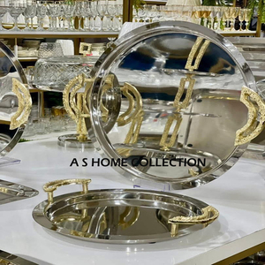 Bandeja de frutas de metal con asas de Lirio de Cala Bandeja de servicio con acabado dorado para suministros de restaurante y hotel - Product Image 5