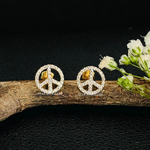 14K solide diamant naturel signe de paix or piercing d'oreille bijoux fins. - Product Image 4