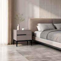 Table de chevet minimaliste 2026 à 2 tiroirs, écologique, en MDF de qualité E0, avec base métallique, gris beige, pour chambre à coucher
