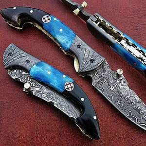 Couteau de poche en gros couteau pliant de survie en acier damas allemand Unique 2025 nouveau style couteaux pliants en gros - Product Image 6