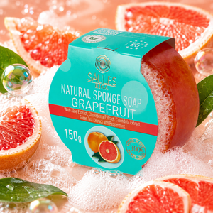 Grapefruit Natural <b>Soap</b> with Sponge Gentle Exfoliating Body <b>Soap</b> with Aloe Calendula Green Tea Aronia Peppermint Extracts SLS - Product Image 1