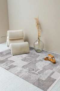 Alfombra de terciopelo marrón visón de poliéster lavable de 10 mm con diseño abstracto de patchwork, base antideslizante, moderna, turca, venta al por mayor, tamaño personalizado - Product Image 1