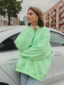 Sudadera de algodón de punto para mujer, jersey de manga larga con cuello redondo, bordado personalizado, de talla grande, entrenamientos de invierno - Product Image 4