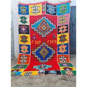 Tapis Boucherouite marocain authentique fait main, style bohème chic, coloré, vintage, artisanat Atlas, décoration. - Product Image 1