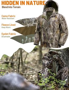 Camo Hunting <b>Jacket</b> for Men Warm <b>Fleece</b> <b>Lined</b> Waterproof Breathable Soft Shell with Hood Quiet - Product Image 3