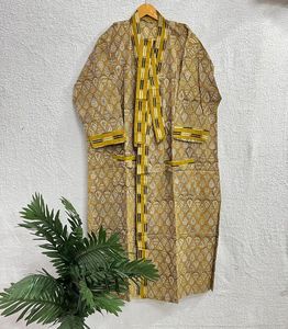 Robe Kimono en coton imprimé Hippie Bagru pour femmes, robe de nuit longue au sol, robes décontractées ethniques naturelles de style Jaipuri - Product Image 5