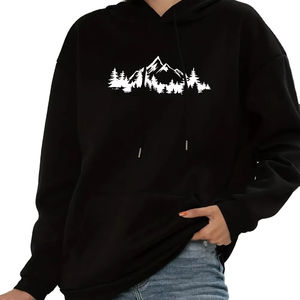 Sudadera con capucha con cordón y estampado de montaña para mujer, sudadera informal de manga larga con bolsillo de canguro y ajuste relajado - Product Image 1
