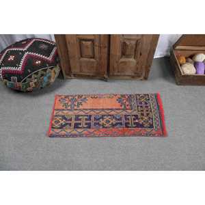 1.4x3.1 ft Vintage Rug, <b>Red</b> Camouflage Turkish Rug <b>Wool</b> - Product Image 3