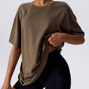Camiseta extragrande de verano de alta calidad con logotipo personalizado OEM para mujer, camiseta de manga corta para gimnasio, entrenamiento, fitness, yoga, ropa de manga corta - Product Image 5