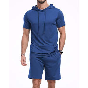Men Athletic Apparel Set Featuring Hooded T-Shirt and <b>Shorts</b> Breathable and Comfortable for Warm Weather Fitness and <b>Travel</b> - Product Image 1