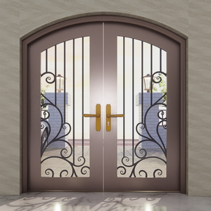 Puertas de hierro de doble entrada con diseño de gran arco y emblema central producido en Vietnam para villas y fincas de lujo - Product Image 2