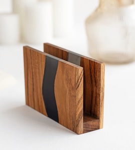 Salle à manger moderne Accent fabriqué à la main en résine et bois porte-serviettes boîtes à mouchoirs élégantes - Product Image 1