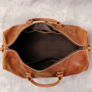 Sac de voyage en cuir véritable, sac de week-end, marron, grande capacité, pliable, léger, écologique, durable - Product Image 3