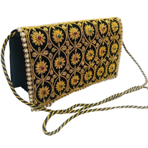Sac à main artisanal indien pour femmes, Zardozi, fait à la main, pour soirée, mariage, cadeau de remerciement, avec fermeture éclair et doublure, pochette, fabriqué en Inde - Product Image 1