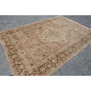 Turkish 6.7x10.3 ft Rug, Large Vintage Rug, <b>Brown</b> Gray Abstract <b>Wool</b> Rug - Product Image 3