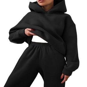 Conjunto de Sudadera con Capucha para Mujer, 500 g/m², Venta al por Mayor de Fábrica, Personalizado, Tallas Grandes, Grueso, Liso, Chándal de Otoño con Posición para Logotipo Frontal - Product Image 4