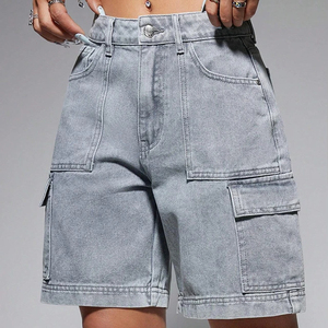 Women's High Waist Stonewashed <b>Denim</b> Shorts Straight Leg Casual Summer Wear Solid Color Cotton Fabric Regular Fit - Product Image 1