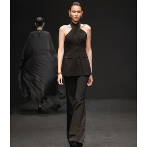 Blazers de qualité supérieure dames femmes DARA torsadé HALTERNECK TOP sans manches rayonne Spandex tissé tissu mode vêtements pour femmes - Product Image 5