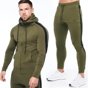 Factory Direct Sale Custom Private Logo Stripped 100% Cotton Fleece Hoodie & Pants Skinny Fit Casual Olive Joggers Unisex Sets