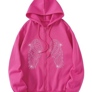 Sweat-shirts à capuche brodés de strass de haute qualité, couleurs personnalisées, 100% coton, fermeture éclair, vente en gros, dernier design - Product Image 1