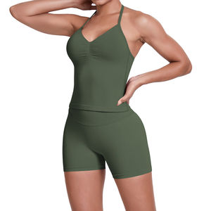 Conjunto de Ropa Deportiva para Gimnasio, Top Corto Ajustado y Pantalones Cortos, Traje Informal para Yoga y Fitness - Product Image 5