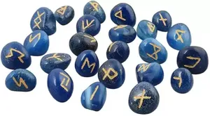 Set de Runas de ónice azul, piedras preciosas, con bolsa gratis para ancianos, venta al por mayor, cristales de piedra grabada - Product Image 6