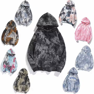 เสื้อฮู้ดผ้าฟลีซแบบมีฮู้ดแบบหลวมผ้าคอตตอนมัดย้อมไล่ระดับสีสำหรับ100% ออกแบบได้ตามต้องการ - Product Image 5